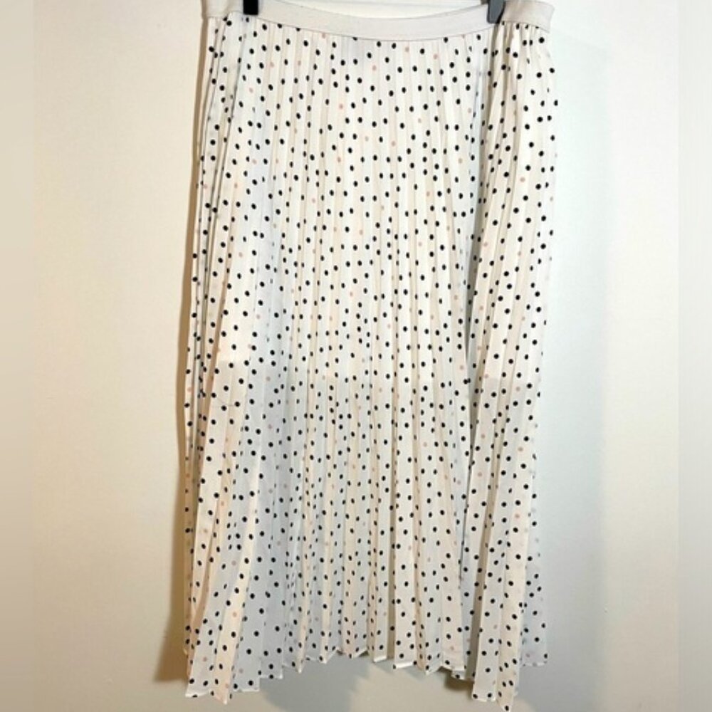 Halogen White Pleated Polka Dot Midi Skirt Size 1X Stretch EUC Twee Feminine
